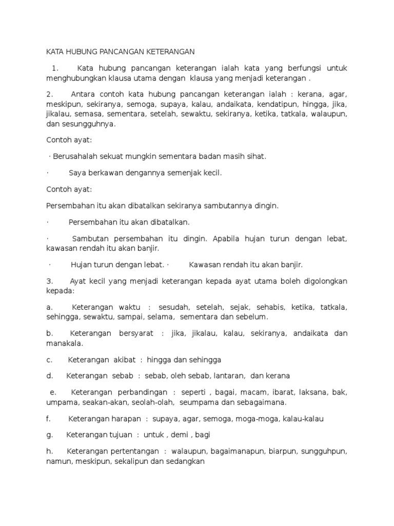 Kata Hubung Pancangan Keterangan