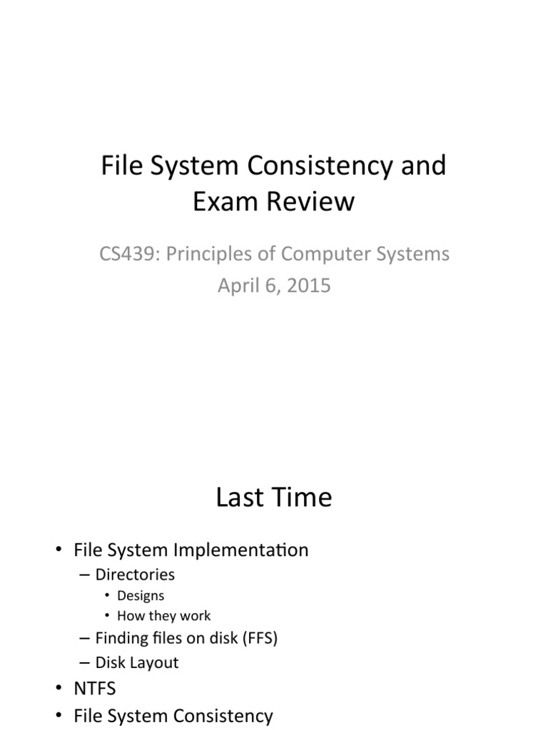 File System Consistency and Exam Review | PDF | Disk Storage | Computer ...