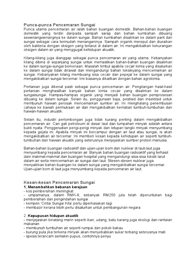 Contoh Karangan Pencemaran Sungai