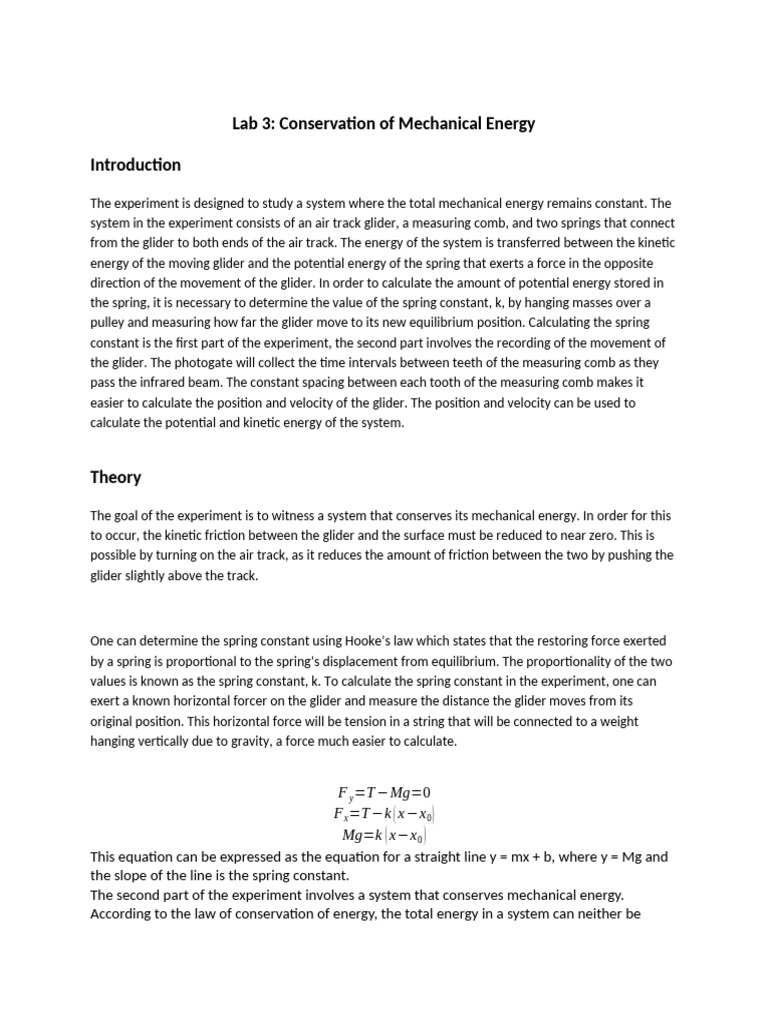 Physics 4AL Complete Lab Report 3 PDF Force Energy