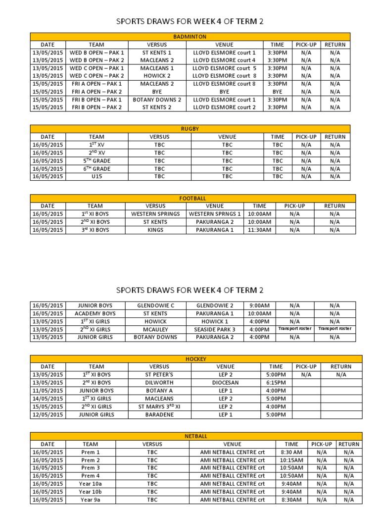 Week 4 Term 2 Sports Draws | PDF | Sports