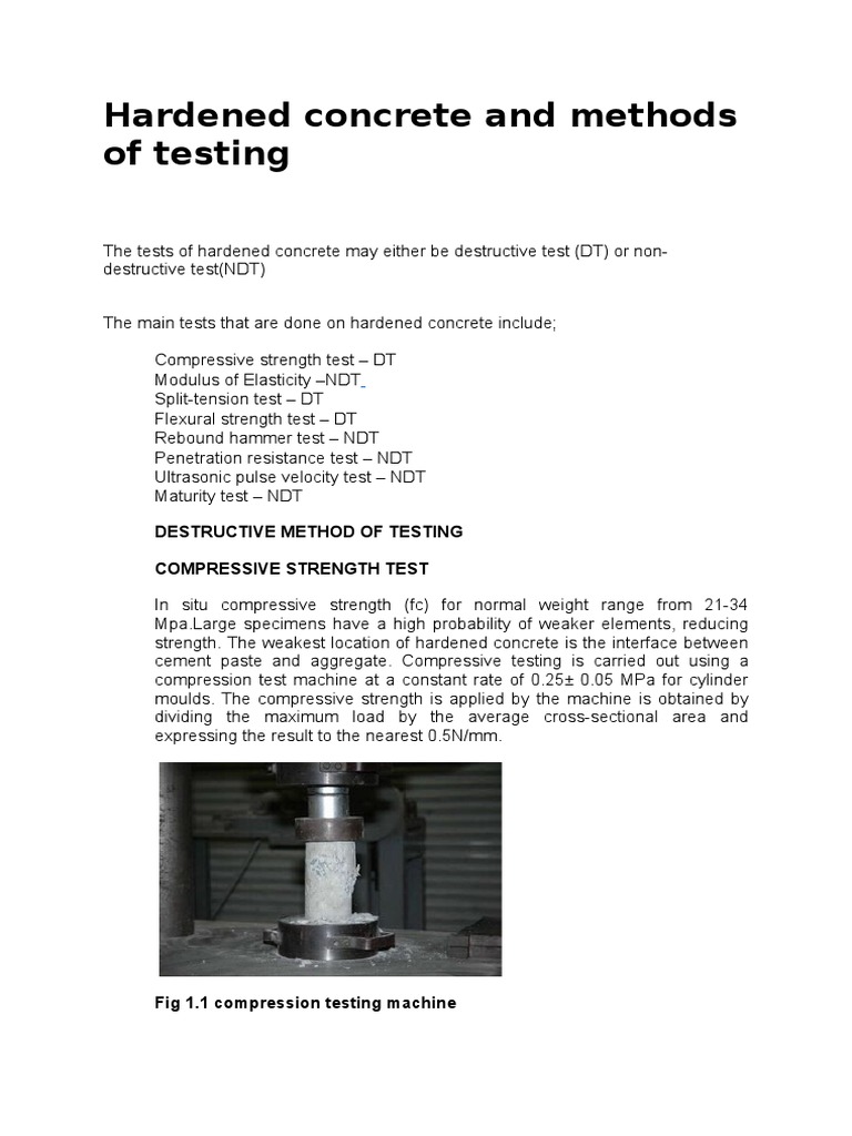 Hardened Concrete and Methods of Testing Nhanga Concrete Strength