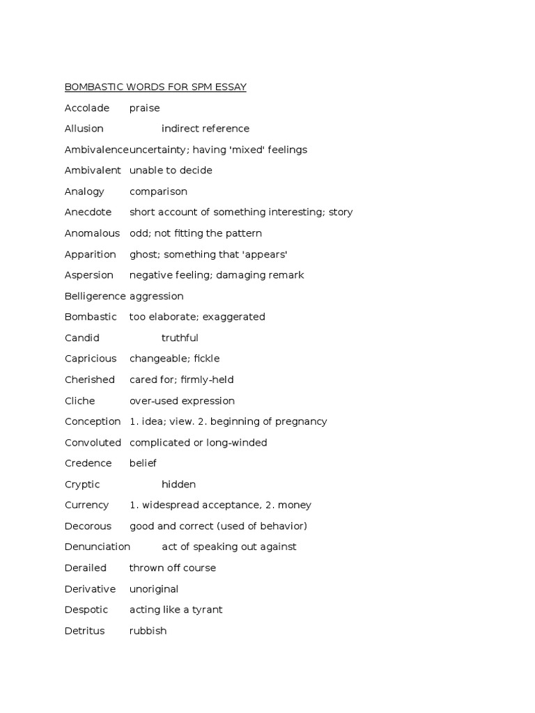 bombastic words to use in essay
