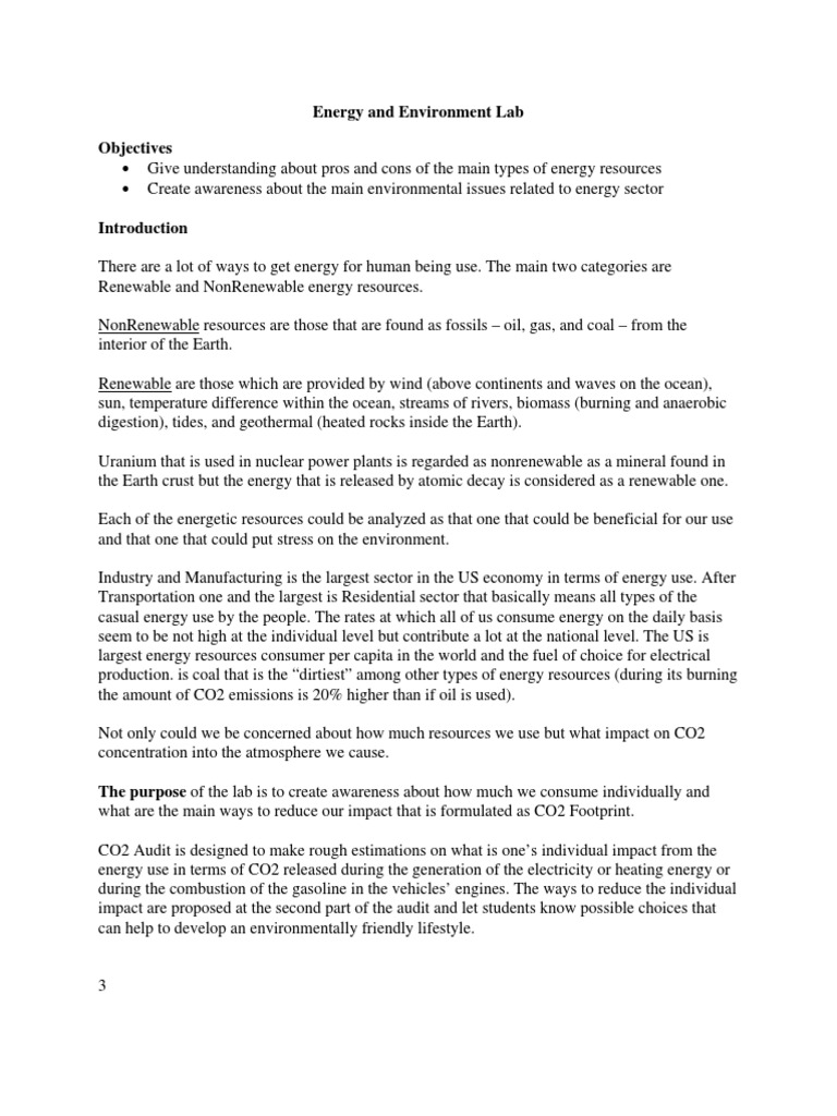 Energy and Environment Lab PDF World Energy Resources Sustainable