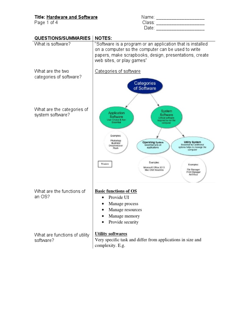 Hardware and Software Notes PDF Computer Data Storage Random