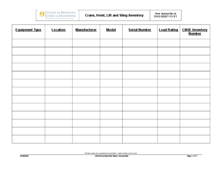 EHS-00067-F3 R1 Crane, Hoist, Lift and Sling Inventory Form | PDF ...