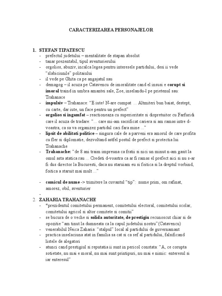 O scrisoare pierduta de Ion Luca Caragiale Caracterizarea personajelor