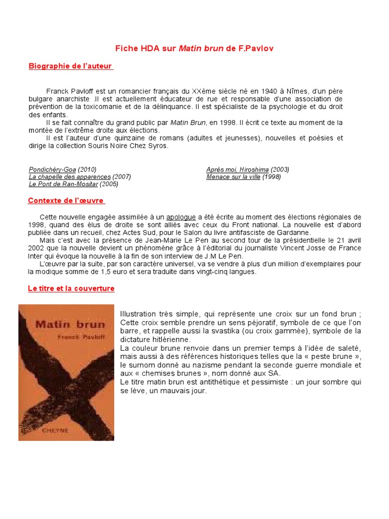 Fiche Bilan Sur L'etude de Matin Brun, PDF