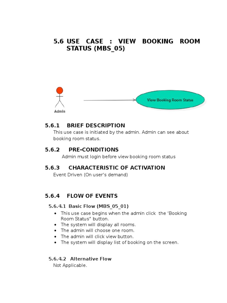 5.6 Use Case: View Booking Room STATUS (MBS - 05) : 5.6.1 Brief ...