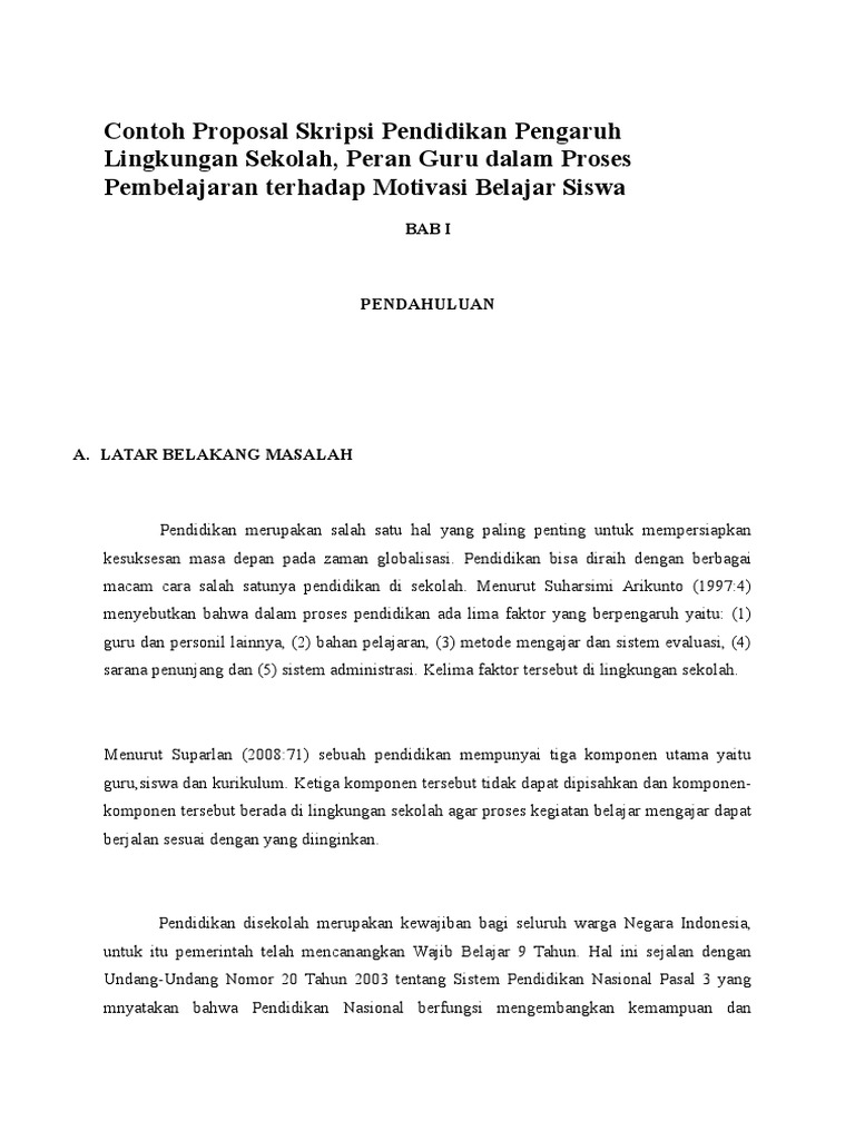 Contoh Proposal Skripsi Pendidikan Pengaruh Lingkungan Sekolah
