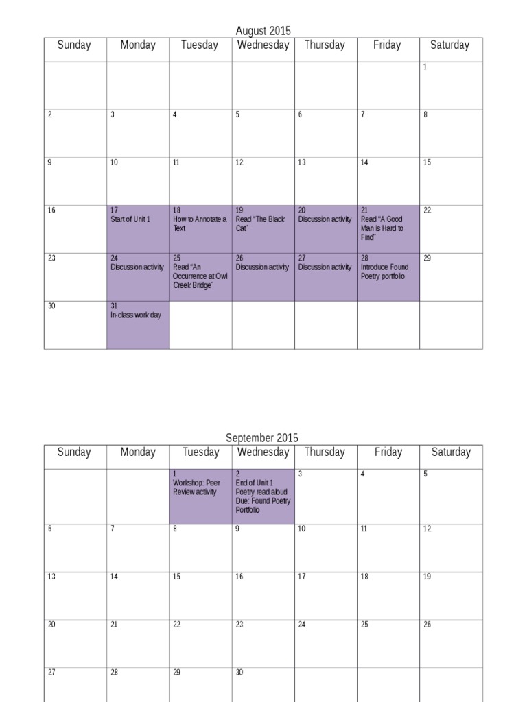 Unit Plan Calendar PDF