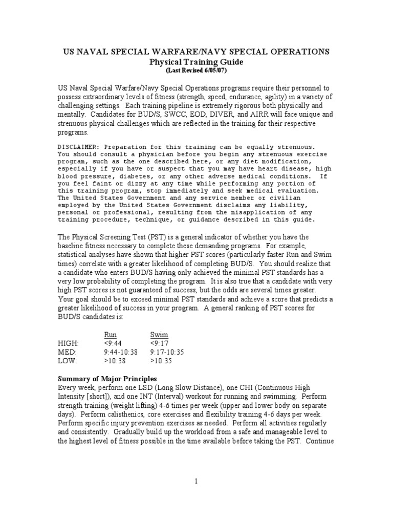 Us Naval Special Warfare/Navy Special Operations Physical | PDF ...