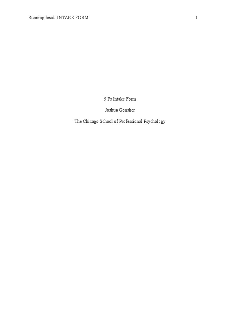 Running Head: INTAKE FORM 1 | PDF | Self-Improvement | Science ...
