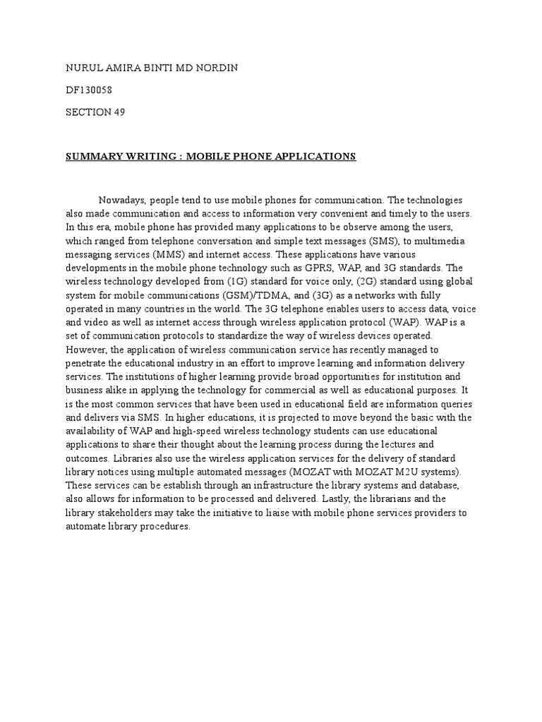 Summary (Mobile Phone Application) | PDF | Mobile Phones | 3 G