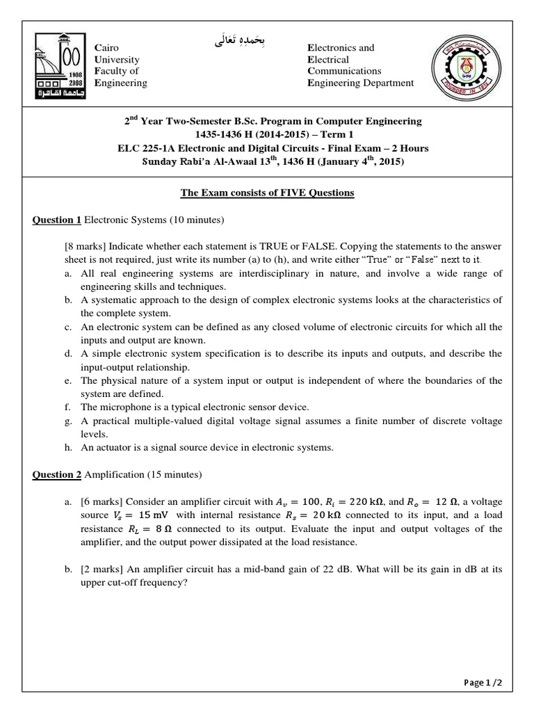 Electronic Circuits Final Exam 2015 | PDF | Bipolar Junction Transistor ...