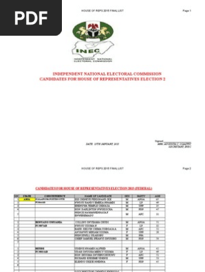 15 House Of Reps Candidates Federal Pdf Politics Of Africa Conservatism