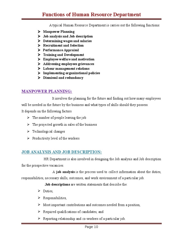 A Typical Human Resource Department Functions PDF Human Resource