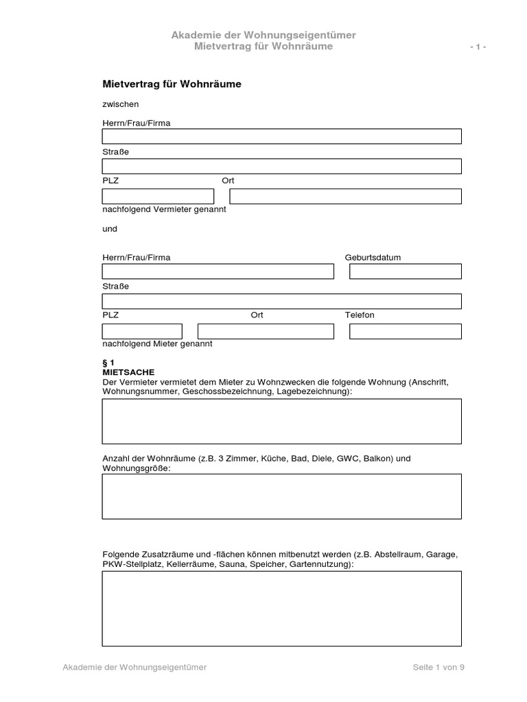 Mietvertrag Für Wohnräume | PDF