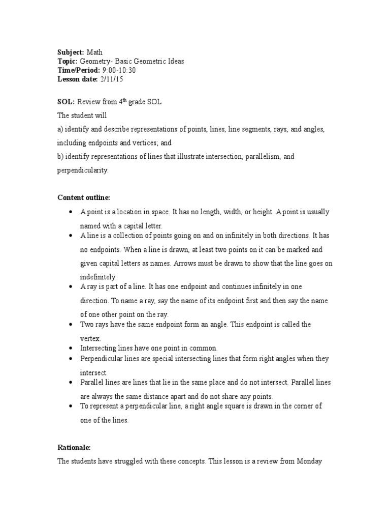 Basic Geometric Concepts for Grade 6 | PDF | Line (Geometry) | Angle