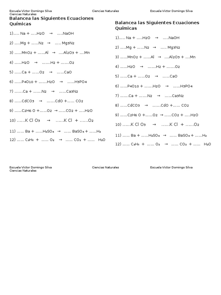 Ciencias 7 - Balancear Ecuaciones Químicas | PDF