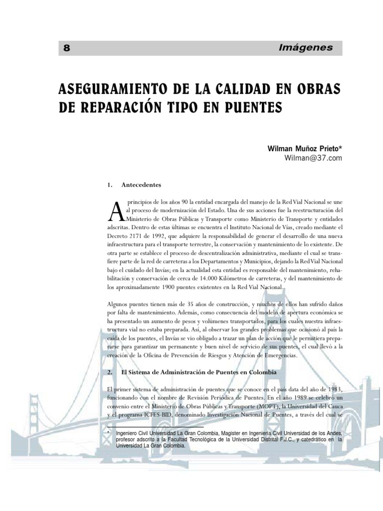 Aseguramiento De La Calidad En Obras De Reparacion Tipo En Puentes