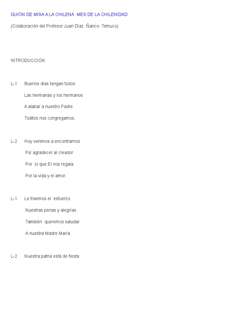 Guión de Misa a La Chilena | María, madre de Jesús | Misa ...