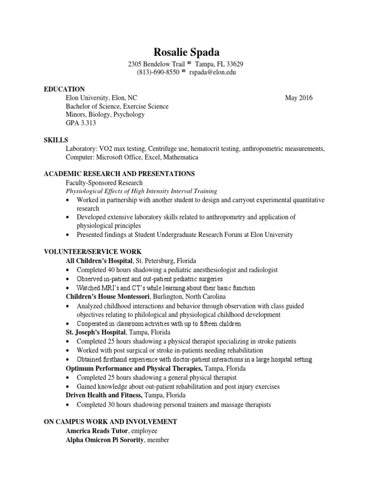 Exercise Science Graduate Resume | PDF | Science & Mathematics
