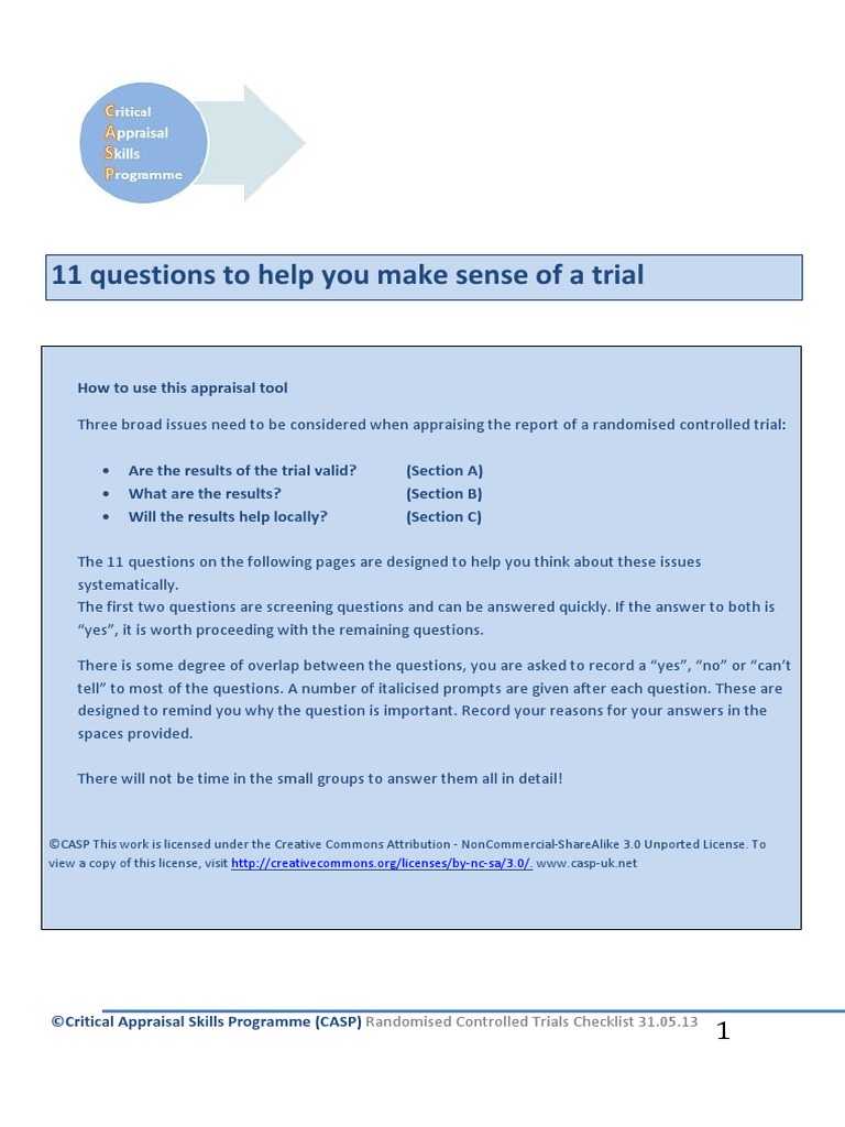 CASP RCT Checklistd | PDF | Randomized Controlled Trial | Clinical Trial