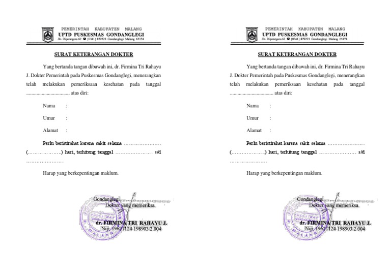 Surat Keterangan Dokter Puskesmas