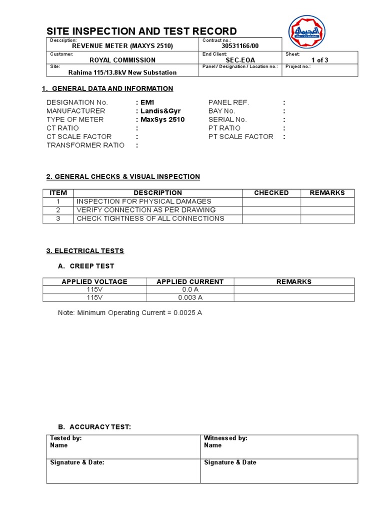 Revenue Meter Inspection Report | PDF | Computers | Technology ...