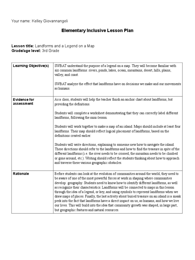 3rd Grade Landforms Lesson Plan | PDF | Treasure | Geography
