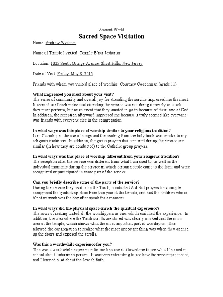 Temple B’nai Jeshurun Visit Reflection | PDF | Social Science ...