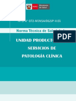 Norma Técnica de Salud de La Unidad Productora de Servicios de Patología Clínica (NTS Nº 072-MINSA DGSP-V.01) 2009