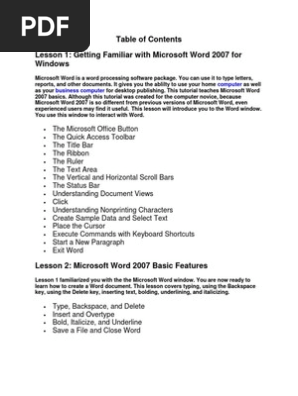 Word Lesson Plan Microsoft Word Computer File
