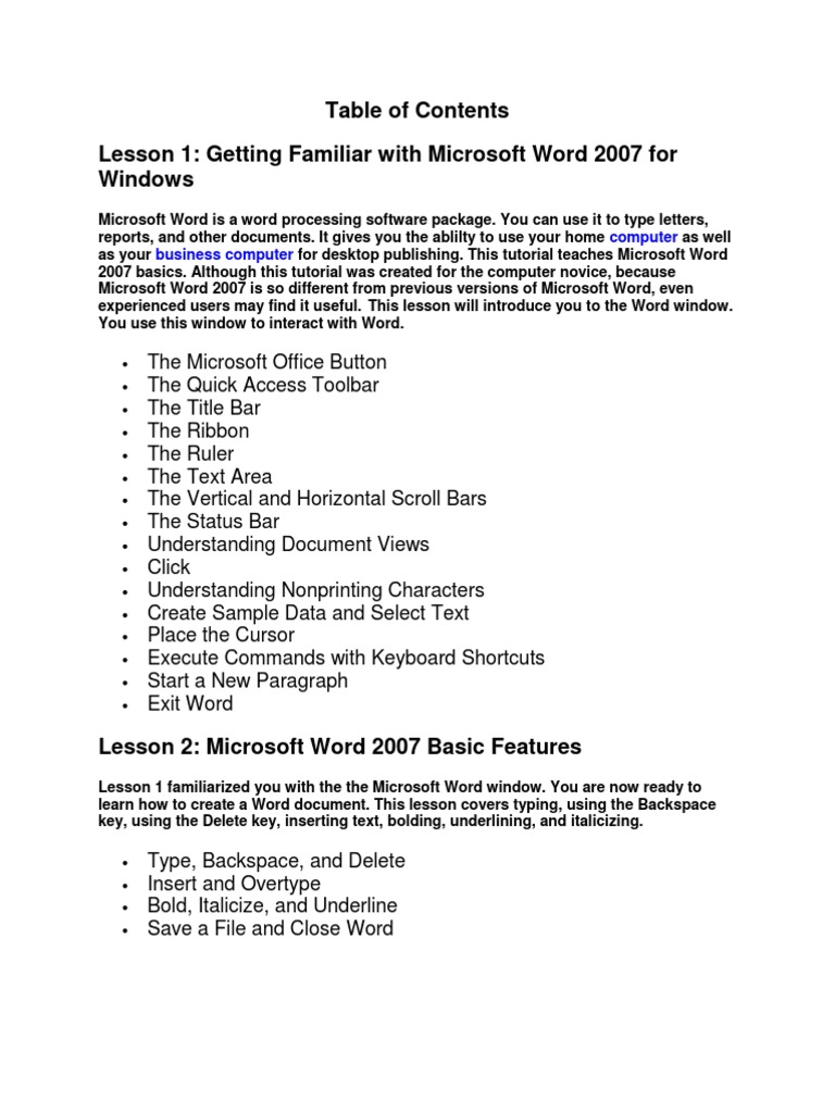 Word Lesson Plan Microsoft Word Computer File