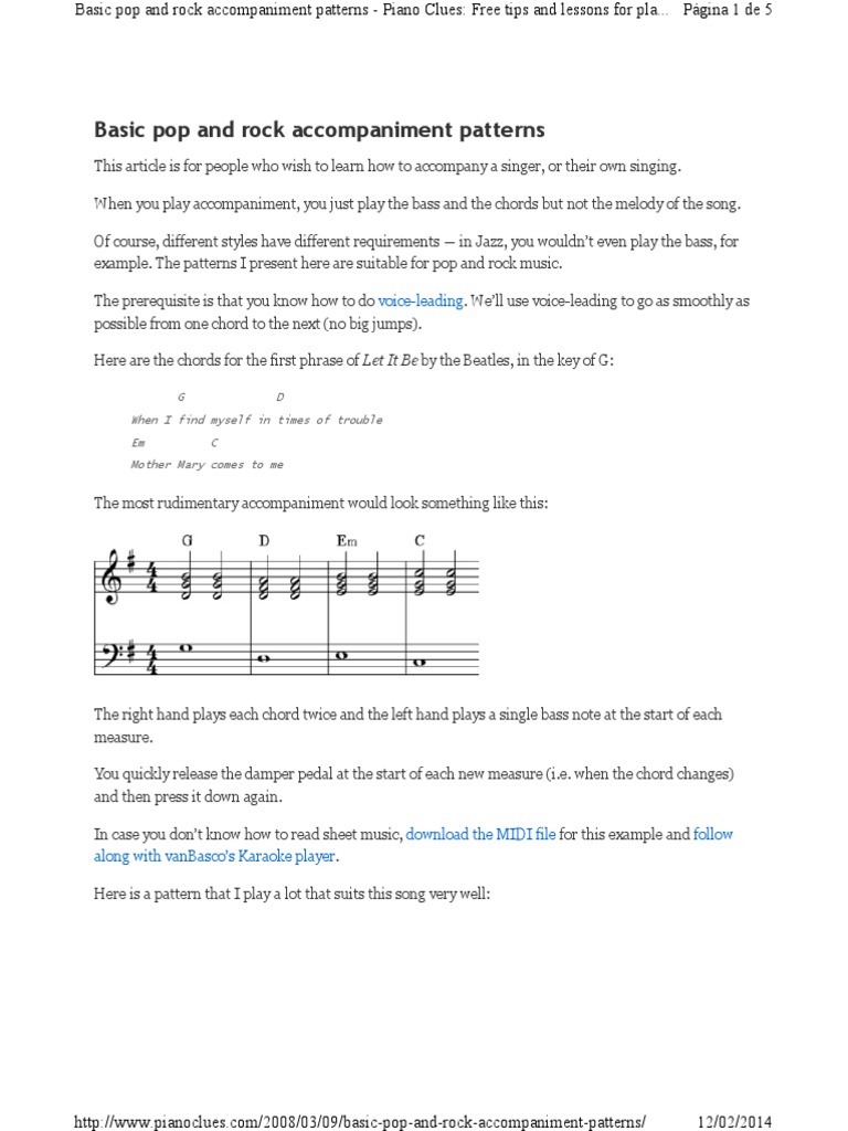 Basic Pop An Rock Accompaniment Patterns PDF | PDF | Chord (Music) | Piano