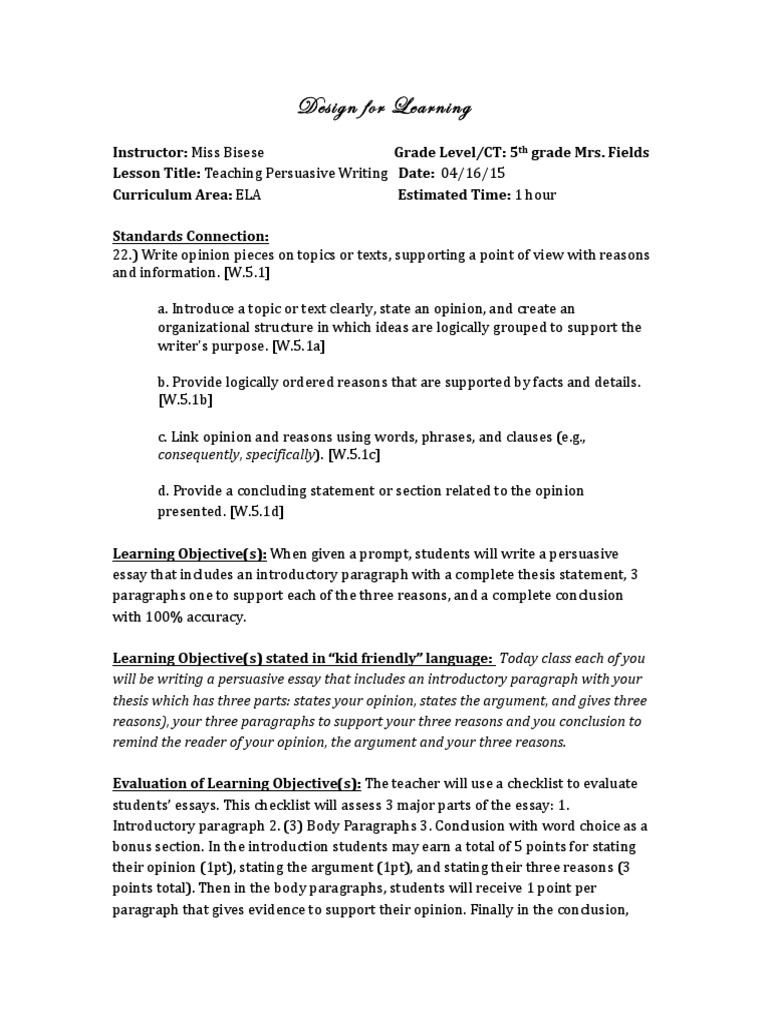 steps to writing a persuasive essay using