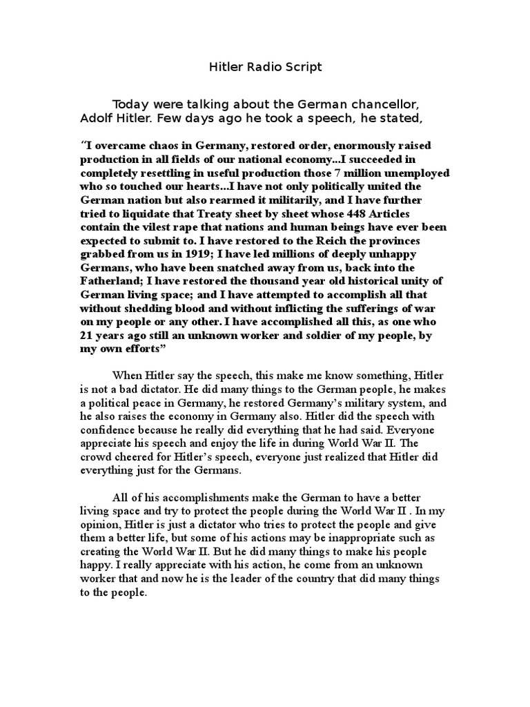 Hitler Radio Script | PDF | Politics