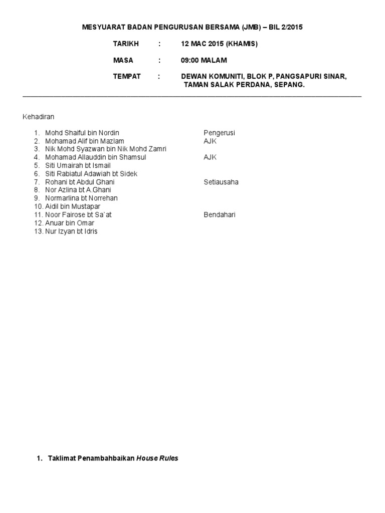 Mesyuarat Badan Pengurusan Bersama Bil02 2015 Pdf