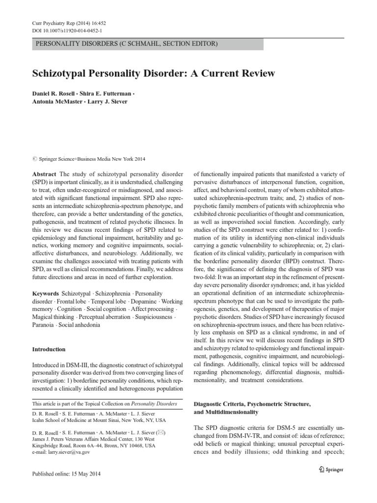 Schizotypal Personality Disorder Overview | PDF | Cingulate Cortex ...