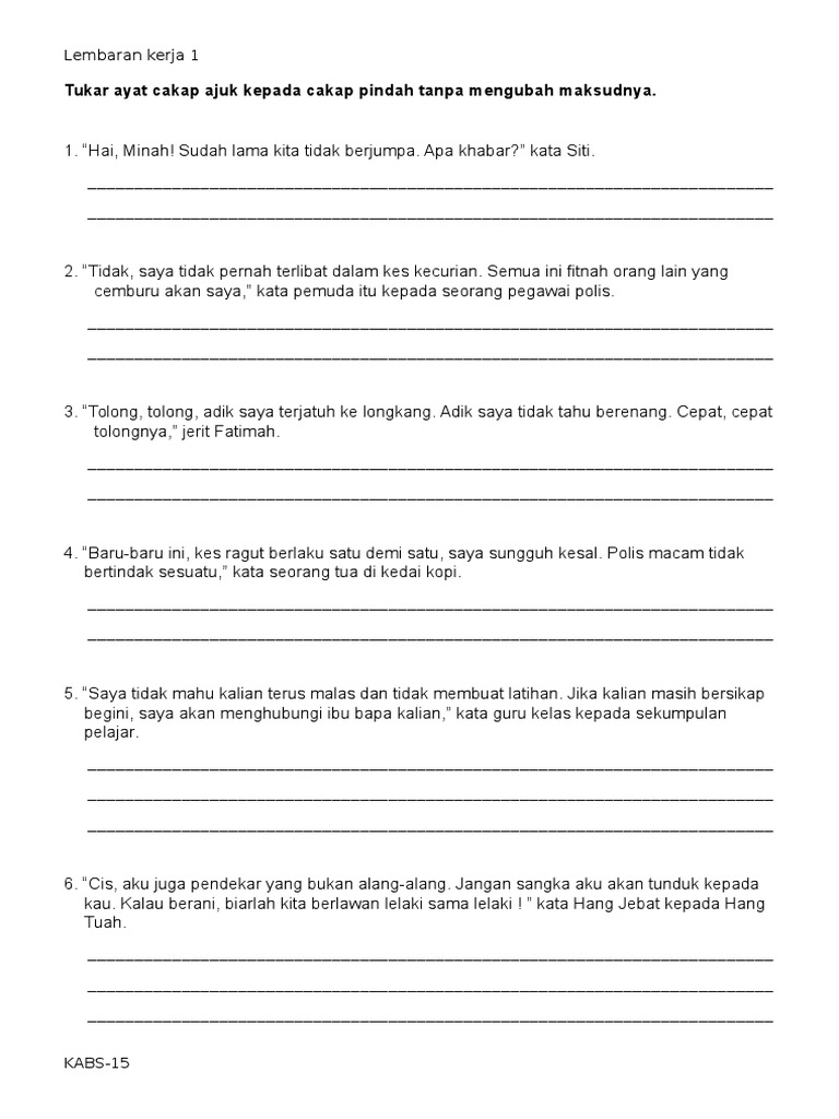 Tukar Ayat Cakap Ajuk Kepada Cakap Pindah Tanpa Mengubah Maksudnya Pdf