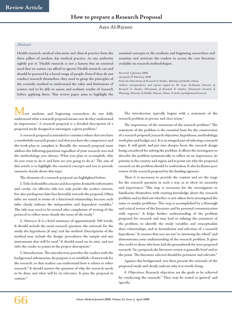 How To Prepare A Research Proposal - Asya Al-Riyami | PDF
