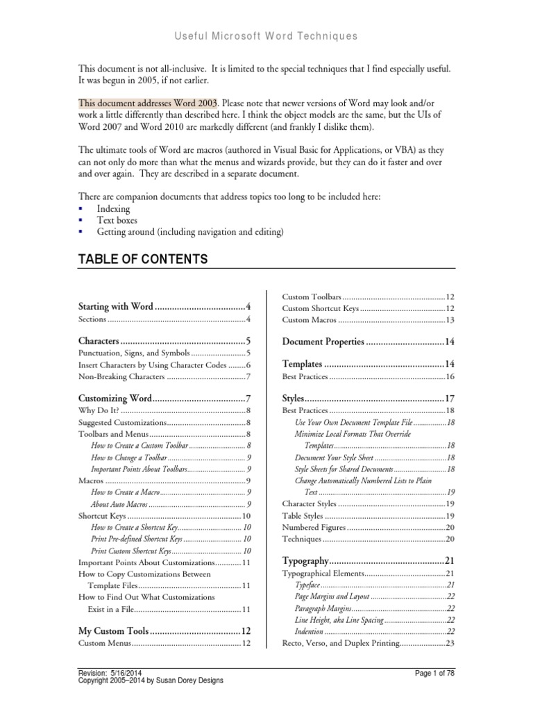 MS Word 2003 Tutorial | PDF
