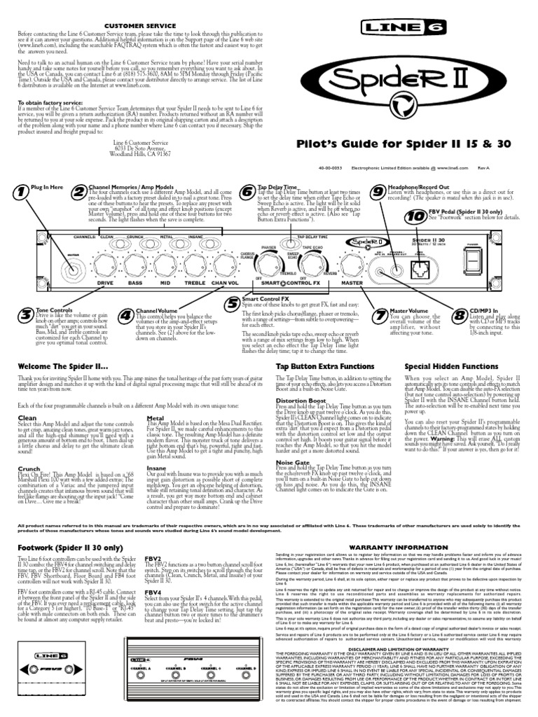 Line 6 Spider II 15 & 30 User Manual | Audio Engineering | Sound