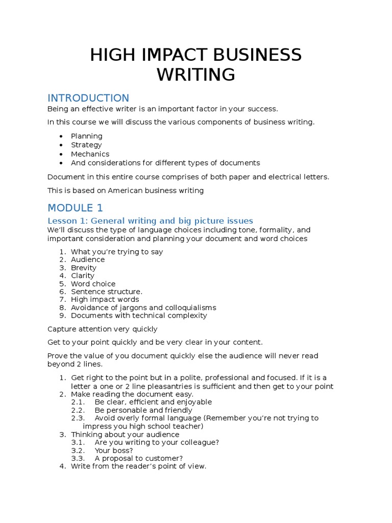 High Impact Business Writing Course | PDF | Linguistics | Communication