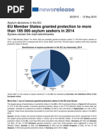 Informe sobre peticiones de asilo en la UE 2014. Eurostat.