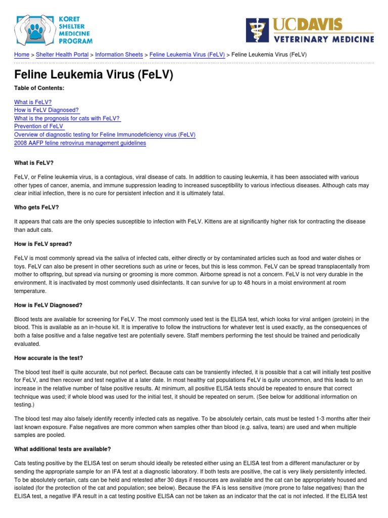UC Davis Koret Shelter Medicine Program - Feline Leukemia Virus (FeLV ...
