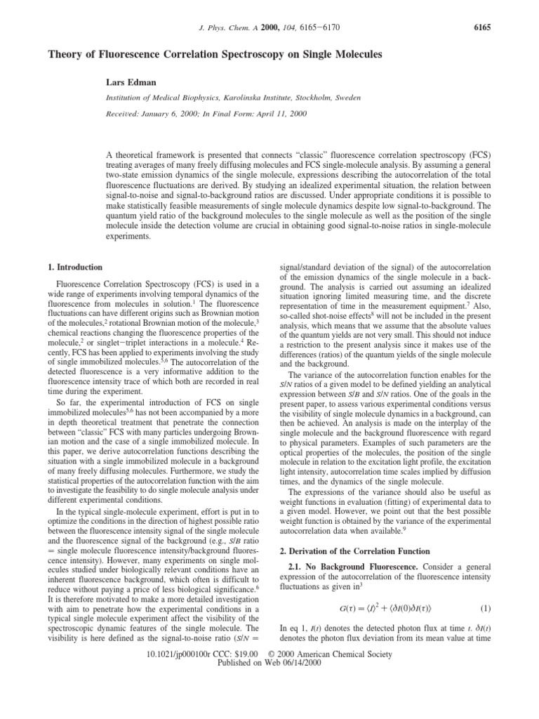 Theory of Fluorescence Correlation Spectroscopy On Single Molecules ...