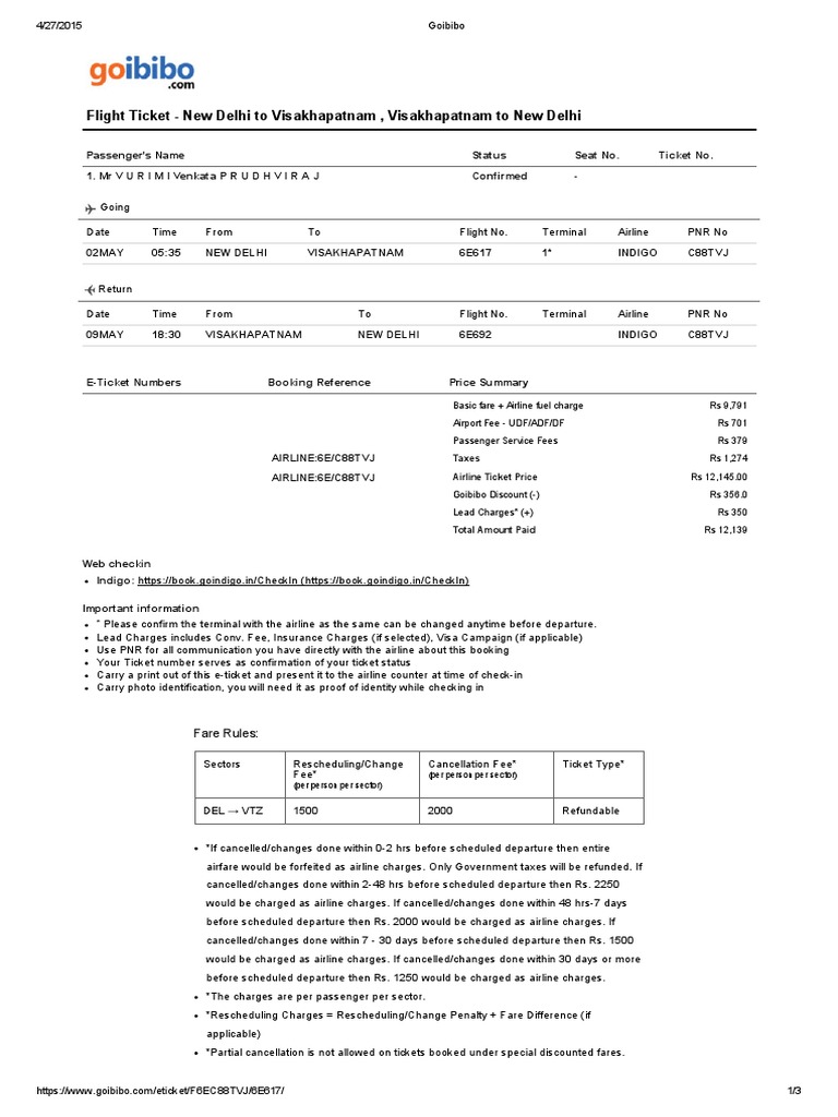 Goibibo | PDF | Airlines | Fee