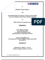 Summer Project Report On in The Depth Study of Customer Awareness & Perception Towards E-Banking Channel (Direct Banking Channel) at HDFC Bank Ltd. Palanpur Branch